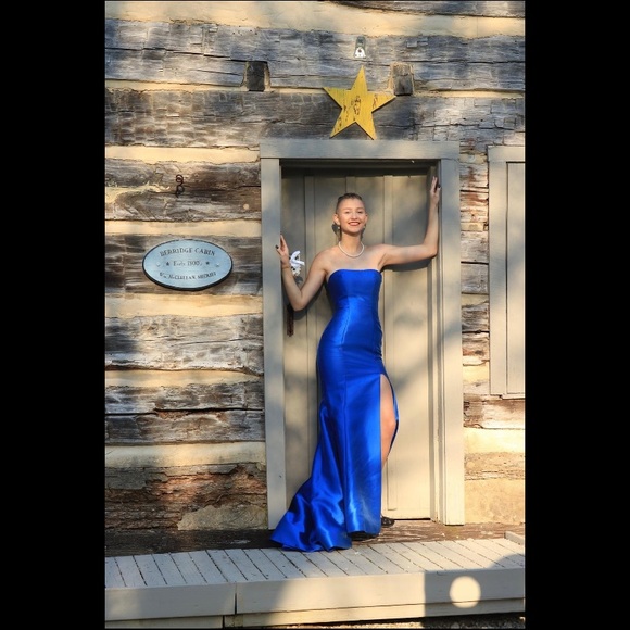 sherri hill royal blue strapless mermaid prom - Picture 4 of 4